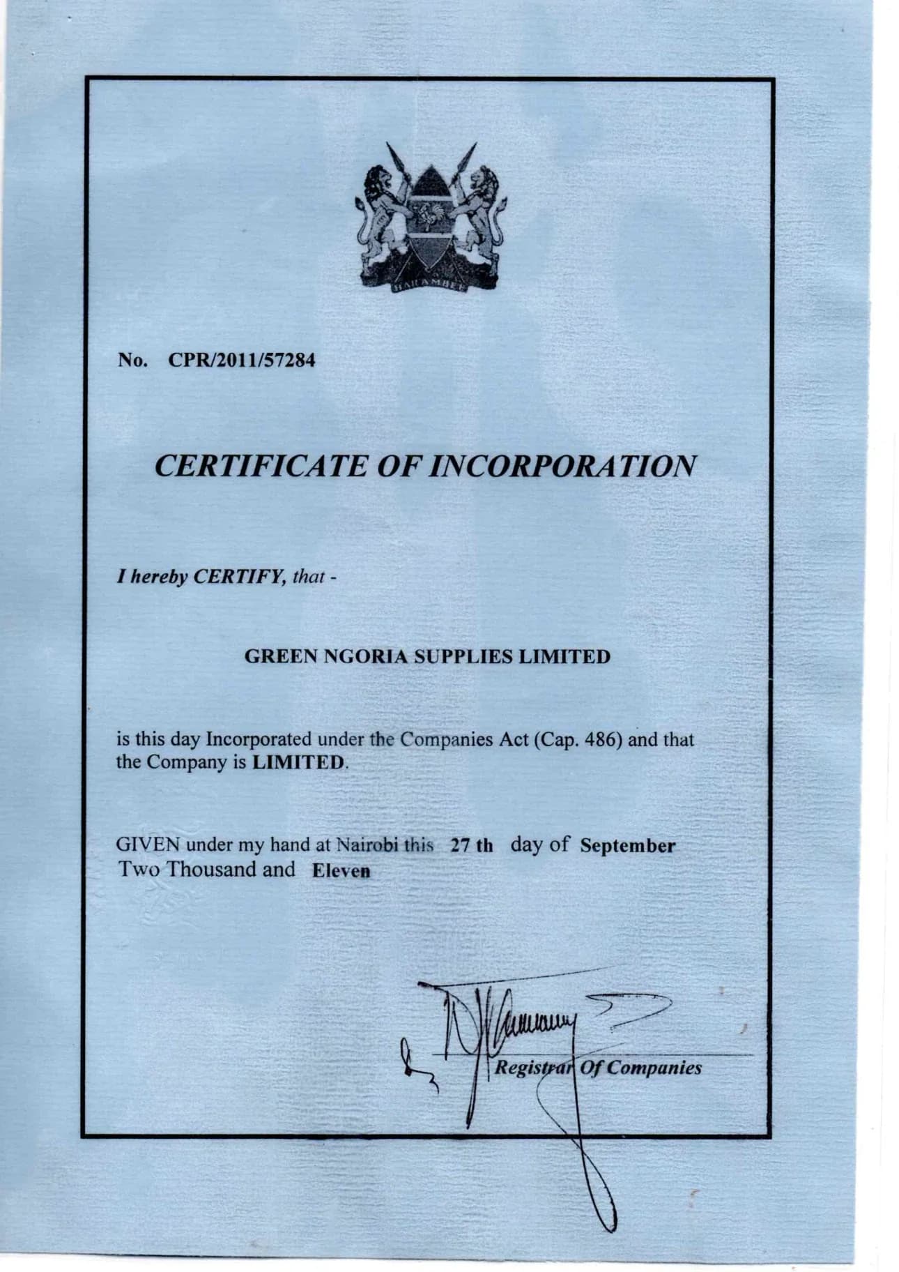 Certificate of Incorporation