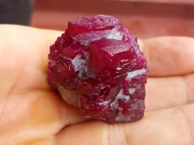 Natural Ruby crystal specimen in host mineral matrix.