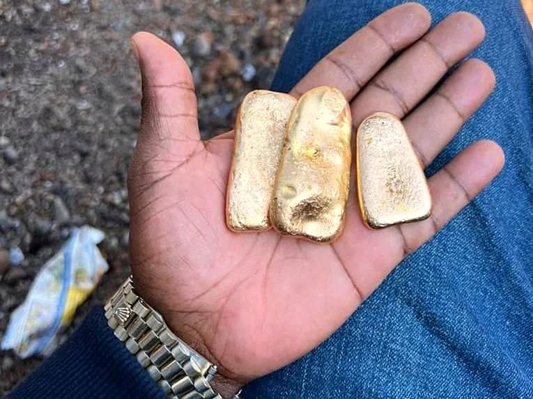 Raw natural gold nuggets extracted from vein mining operations